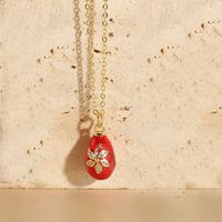 Copper Retro Sweet Flower Enamel Plating Inlay Zircon Pendant Necklace sku image 4