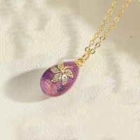 Copper Retro Sweet Flower Enamel Plating Inlay Zircon Pendant Necklace sku image 8