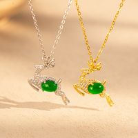 Ig Style Sweet Deer Stainless Steel Plating Inlay Zircon 18k Gold Plated Pendant Necklace main image 1