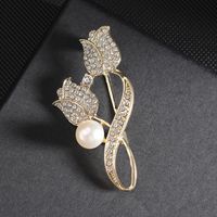 Fashion Flower Alloy Plating Inlay Artificial Gemstones Pearl Women's Brooches sku image 7