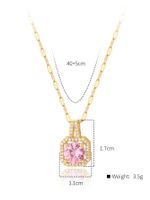 French Style Rectangle Copper Plating Inlay Zircon 18k Gold Plated Pendant Necklace main image 3