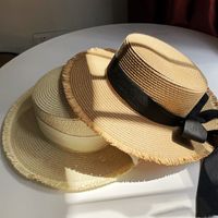 امرأة رعوي أسلوب بسيط اللون الصامد Bowknot طنف كبيرة قبعة من القش main image 1