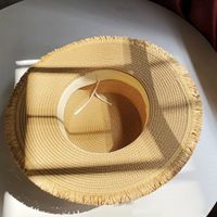 Women's Pastoral Simple Style Solid Color Bowknot Big Eaves Straw Hat main image 7