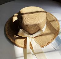 Femmes Pastorale Style Simple Couleur Unie Noeud Papillon Grand Avant-toit Chapeau De Paille main image 4