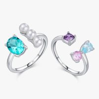 Ig Style Elegant Sweet Round Water Droplets Sterling Silver Epoxy Plating Inlay Artificial Pearls Zircon Rhodium Plated Open Rings main image 10