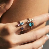 Ig Style Elegant Sweet Round Water Droplets Sterling Silver Epoxy Plating Inlay Artificial Pearls Zircon Rhodium Plated Open Rings main image 1