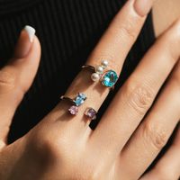 Ig Style Elegant Sweet Round Water Droplets Sterling Silver Epoxy Plating Inlay Artificial Pearls Zircon Rhodium Plated Open Rings main image 3