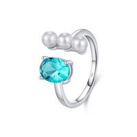 Ig Style Elegant Sweet Round Water Droplets Sterling Silver Epoxy Plating Inlay Artificial Pearls Zircon Rhodium Plated Open Rings sku image 2
