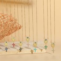 Copper Vintage Style Simple Style Cross Plating Inlay Zircon Pendant Necklace main image 3