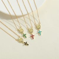 Copper Vintage Style Simple Style Cross Plating Inlay Zircon Pendant Necklace main image 7
