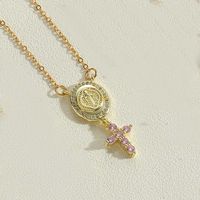 Copper Vintage Style Simple Style Cross Plating Inlay Zircon Pendant Necklace sku image 3