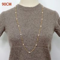 304 Stainless Steel Freshwater Pearl Titanium Steel Gold Plated Simple Style Classic Style Beaded Plating Round Sweater Chain Long Necklace main image 4