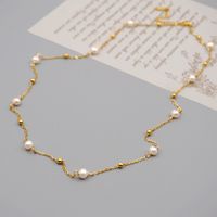 304 Stainless Steel Freshwater Pearl Titanium Steel Gold Plated Simple Style Classic Style Beaded Plating Round Sweater Chain Long Necklace main image 6