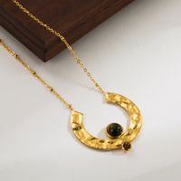 Elegant Retro Simple Style Geometric Stainless Steel Plating Inlay Natural Stone 18k Gold Plated Necklace main image 6