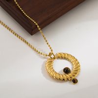 Elegant Retro Simple Style Geometric Stainless Steel Plating Inlay Natural Stone 18k Gold Plated Necklace main image 7