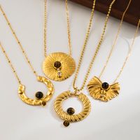 Elegant Retro Simple Style Geometric Stainless Steel Plating Inlay Natural Stone 18k Gold Plated Necklace main image 1