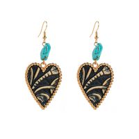 1 Pair Elegant Vintage Style Heart Shape Plating Inlay Alloy Artificial Leather Turquoise Drop Earrings main image 5
