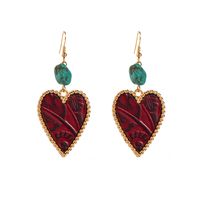 1 Pair Elegant Vintage Style Heart Shape Plating Inlay Alloy Artificial Leather Turquoise Drop Earrings main image 6