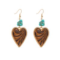 1 Pair Elegant Vintage Style Heart Shape Plating Inlay Alloy Artificial Leather Turquoise Drop Earrings main image 7