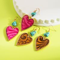 1 Pair Elegant Vintage Style Heart Shape Plating Inlay Alloy Artificial Leather Turquoise Drop Earrings main image 3