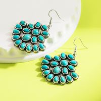 1 Pair Elegant Vintage Style Classic Style Oval Inlay Alloy Turquoise Silver Plated Drop Earrings main image 3