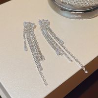 1 Pair Romantic Sweet Simple Style Tassel Inlay Copper Artificial Diamond Drop Earrings main image 4