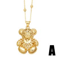Cute Modern Style Simple Style Little Bear Copper Plating Hollow Out Inlay Pearl Zircon 18k Gold Plated Pendant Necklace main image 5