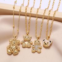 Cute Modern Style Simple Style Little Bear Copper Plating Hollow Out Inlay Pearl Zircon 18k Gold Plated Pendant Necklace main image 1