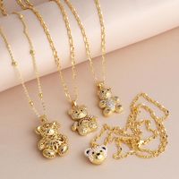 Cute Modern Style Simple Style Little Bear Copper Plating Hollow Out Inlay Pearl Zircon 18k Gold Plated Pendant Necklace main image 3