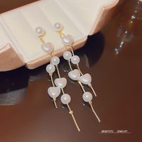 1 Pair Romantic Sweet Simple Style Heart Shape Pearl Copper Drop Earrings main image 4