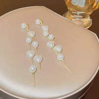 1 Pair Romantic Sweet Simple Style Heart Shape Pearl Copper Drop Earrings main image 3