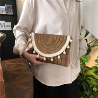 Women's Medium Straw Color Block Classic Style Square Magnetic Buckle Shoulder Bag main image 6