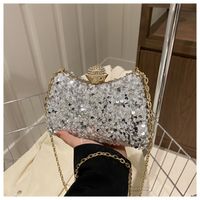 Silver Grey Black Polyester Color Block Square Evening Bags sku image 1