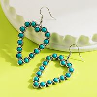 1 Pair Elegant Vintage Style Classic Style Heart Shape Inlay Alloy Turquoise Silver Plated Drop Earrings main image 4