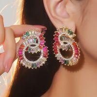 1 Pair Elegant Glam Round Inlay Alloy Rhinestones Drop Earrings sku image 1
