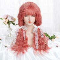 Women's Cute Lolita Pink Casual Holiday Chemical Fiber Bangs Long Curly Hair Wig Net main image 5