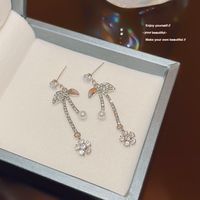 1 Pair Romantic Sweet Simple Style Cherry Inlay Alloy Artificial Pearls Artificial Diamond Drop Earrings main image 3