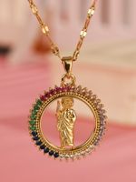Elegant Virgin Mary Oval Stainless Steel Plating Hollow Out Inlay Zircon 18k Gold Plated Pendant Necklace main image 1