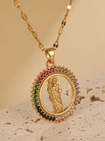 Elegant Virgin Mary Oval Stainless Steel Plating Hollow Out Inlay Zircon 18k Gold Plated Pendant Necklace main image 3