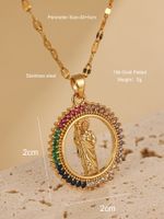 Elegant Virgin Mary Oval Stainless Steel Plating Hollow Out Inlay Zircon 18k Gold Plated Pendant Necklace main image 2