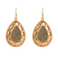 1 Pair Glam Vintage Style Water Droplets Plating Inlay Alloy Artificial Leather Rhinestones Drop Earrings main image 5
