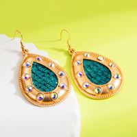 1 Pair Glam Vintage Style Water Droplets Plating Inlay Alloy Artificial Leather Rhinestones Drop Earrings main image 4