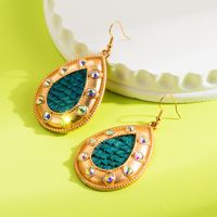 1 Pair Glam Vintage Style Water Droplets Plating Inlay Alloy Artificial Leather Rhinestones Drop Earrings main image 3