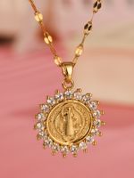 Elegant Virgin Mary Oval Stainless Steel Plating Inlay Zircon 18k Gold Plated Pendant Necklace main image 1