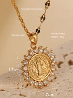 Elegant Virgin Mary Oval Stainless Steel Plating Inlay Zircon 18k Gold Plated Pendant Necklace main image 2