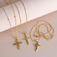 Simple Style Cross Copper Plating Inlay Zircon 18k Gold Plated Pendant Necklace main image 3