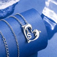 Romantic Letter Dolphin Heart Shape Stainless Steel Copper Plating Inlay Zircon 14k Gold Plated Pendant Necklace main image 4