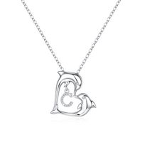 Romantic Letter Dolphin Heart Shape Stainless Steel Copper Plating Inlay Zircon 14k Gold Plated Pendant Necklace sku image 1