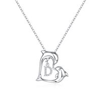 Romantic Letter Dolphin Heart Shape Stainless Steel Copper Plating Inlay Zircon 14k Gold Plated Pendant Necklace sku image 2