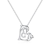 Romantic Letter Dolphin Heart Shape Stainless Steel Copper Plating Inlay Zircon 14k Gold Plated Pendant Necklace sku image 5